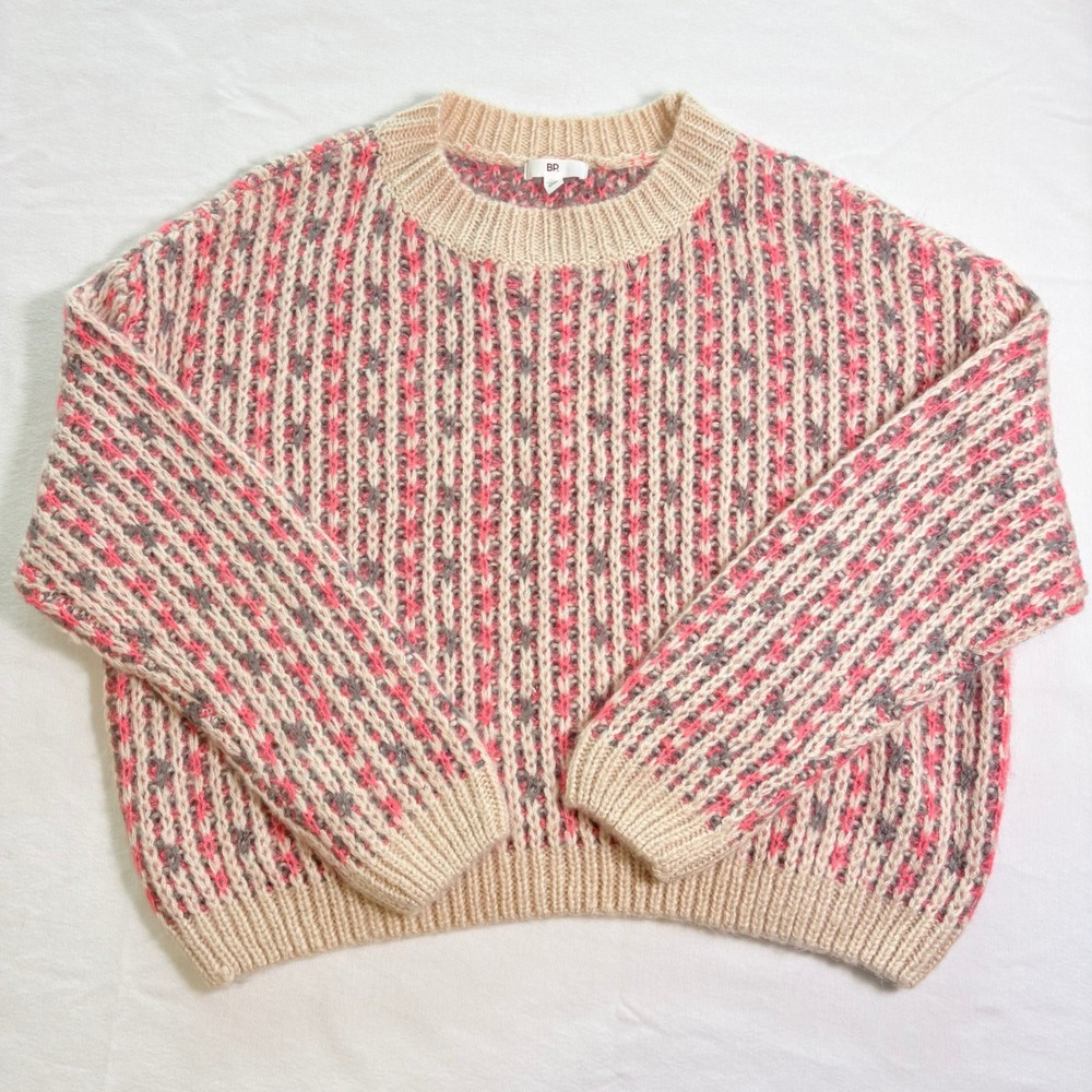 BP, Crewneck Sweater, Pink Multicolor, S, Excellent, $49